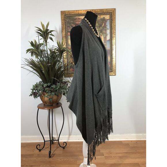 Hollister Cozy Baby Women Cardigan Sweater Gray Sleeveless Shawl Knit Y2K Boho - Picture 3 of 8